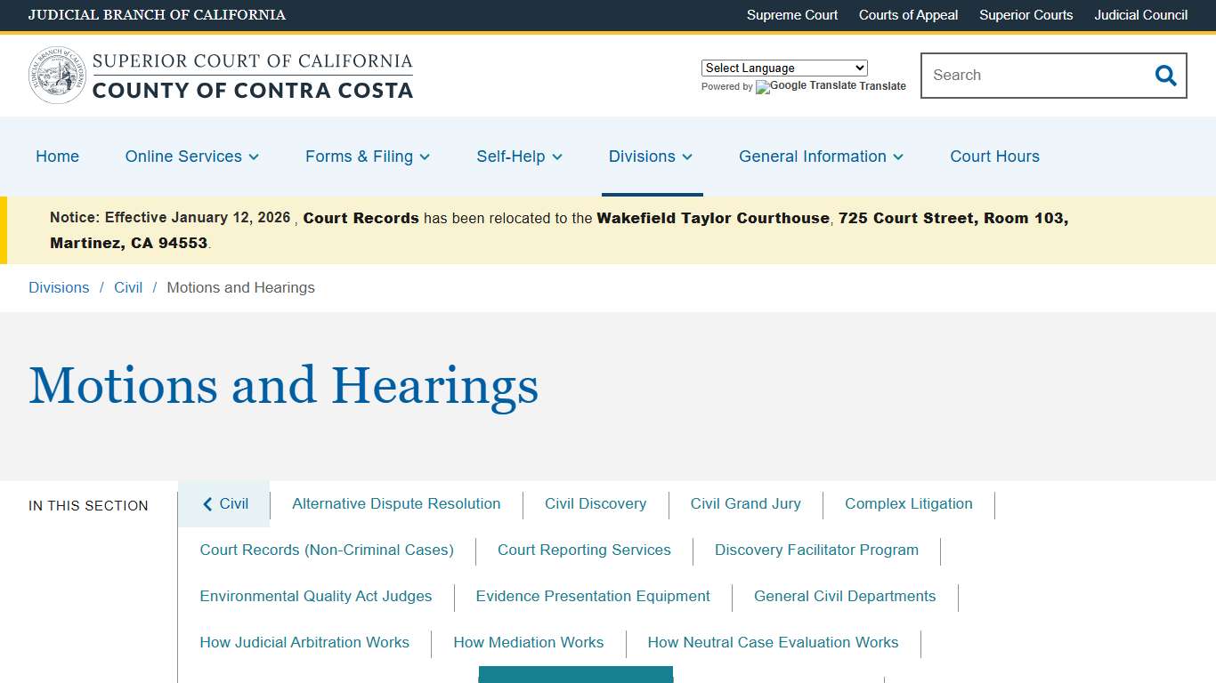 Motions and Hearings | Superior Court of California | County of Contra Costa
