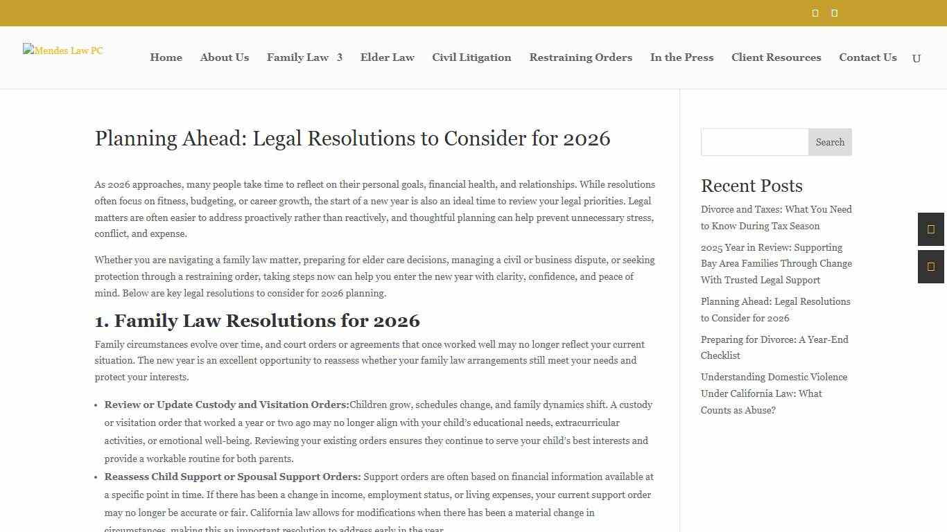 Legal Resolutions to Consider for 2026 | Mendes Law, PC