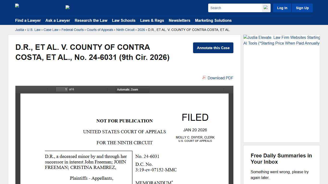 D.R., ET AL. V. COUNTY OF CONTRA COSTA, ET AL., No. 24-6031 (9th Cir. 2026) :: Justia