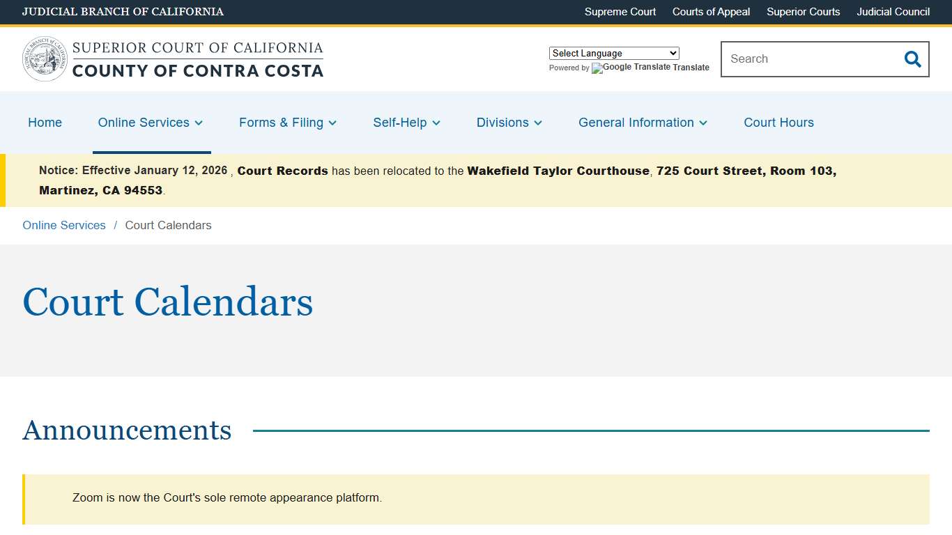 Court Calendars | Superior Court of California | County of Contra Costa
