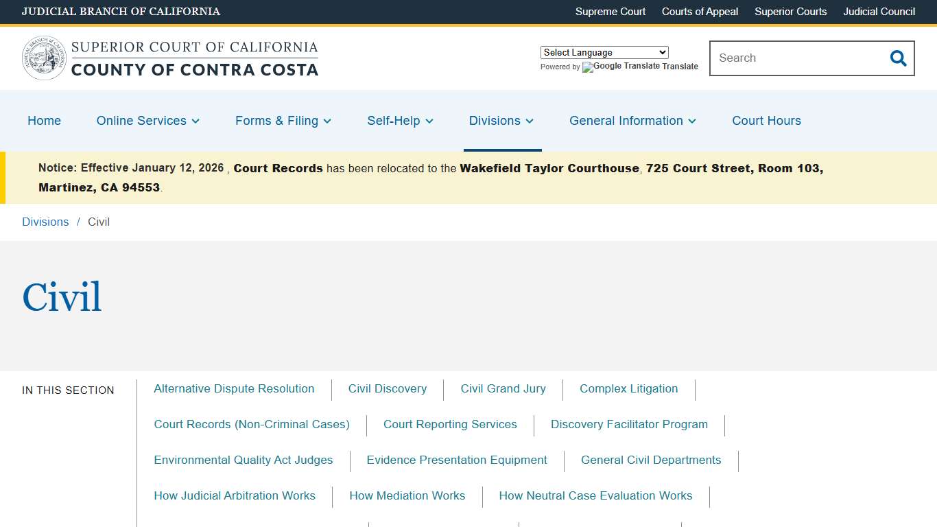 Civil | Superior Court of California | County of Contra Costa