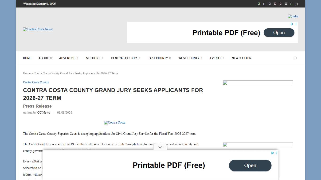 Contra Costa County Grand Jury Seeks Applicants for 2026-27 Term